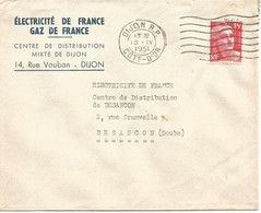 France Enveloppe -Electricité Et Gaz De France (Dijon) Timbre à Date 1951 - Usines & Industries