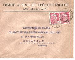 France Enveloppe -Electricité Et Gaz De France (Belfort) Timbre à Date  1948 - Fabrieken En Industrieën
