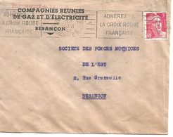 France Enveloppe -Compagnie Electricité Et Gaz( Besançon ) Timbre à Date  1946 - Fábricas Y Industrias