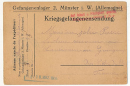 Carte Prisonnier Français - Camp De Münster I.W (2) - 18 Mars 1916 - Censure - Guerre De 1914-18