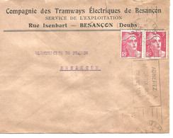 France Enveloppe -Compagnie Tramways électriques( Besançon ) Timbre à Date  1947 - Usines & Industries