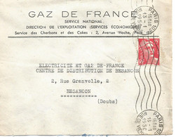 France Enveloppe -Gaz De France Paris) Timbre à Date  1950 - Factories & Industries