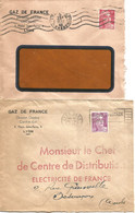 France Enveloppe -Gaz De France Lyon) Timbre à Date  1948 Lot De 2 - Fábricas Y Industrias