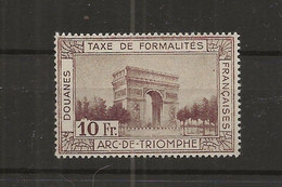 FISCAUX FRANCE  DOUANES N°15 10F  BRUN TYPOGRAPHIE TAXE DE FORMALITES COTE 380€ - Other & Unclassified