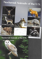 GUYANA, 2021, MNH,NOCTURNAL ANIMALS OF THE US,BIRDS, OWLS, WOLVES, BATS, MOUNTAIN LIONSM RACCON,  SHEETLET+S/SHEET - Eulenvögel