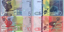 SAINT THOMAS & PRINCE 5 10 Dobras P W76 W77 2020 ( 2021 ) UNC Set 2 Banknotes Paper - San Tomé Y Príncipe