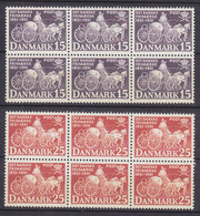 Denmark 1951 Mi. 326-27, 100 Jahre Dänische Briefmarken Kugelpostwagen 6-Blocks Complete Set, MNH** - Hojas Completas