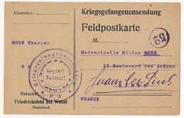 Carte Prisonnier Français - Camp De Friedrichsfeld Beu Wesel (Rheinland) - 27/3/1917 - Censure - WW I