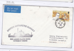 British  Antarctic Territory (BAT) 1996 Cover Ship Visit RRS James Clarck Ross Ca Halley FE 28 96 (TAB213A) - Covers & Documents