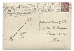 Les COLONIES - 2F IRIS Surchargé ALGERIE Sur CARTE POSTALE ALGER 1945 - Lettres & Documents