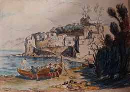 Rubens Capaldo (Paris 1908 -Napoli 1987) "Costiera Napoli" 1940- Aquarelle -Chine, Firmato, Signé. - Aquarelles