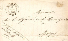 ZPH1-23  Lettre De 1851 Avec Cachet Mézières 13 Décembre 1851 à La Commune De Morges  Voir Scan - ...-1845 Prephilately