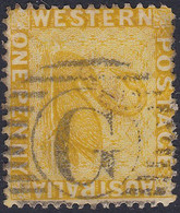 Western Australia 1d Yellow Swan Barred Large G Cancel Perf. 14 Wmk. CA Inverted - Used Stamps