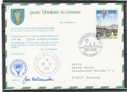 Irlande - Carte Postale De 1986 - Vol Par Ballon - Cachet Beal Atha Poirin - Covers & Documents