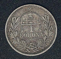 Ungarn, 1 Korona 1892, Silber, Seltenes Jahr - Hongrie