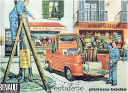 VOITURE RENAULT 1964 DEPLIANT PUBLICITAIRE DE L ESTAFETTE PLATEAU BACHE REGIE NATIONALE DESSIN HAECK - Trucks