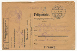 Enveloppe Prisonnier Français - Camp De Darmstadt - 14 Janvier 1916 - Censure (peu Lisible) - Guerra Del 1914-18