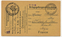 Carte Prisonnier Français - Camp De Darmstadt - Juillet 1918 -  Censure / Lecteur 37 - Guerra Del 1914-18