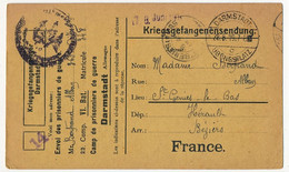 Carte Prisonnier Français - Camp De Darmstadt - Juin 1919 -  Censure / Lecteur 14 - 1. Weltkrieg 1914-1918
