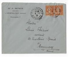FENETRANGE Moselle Lettre Entête DITSCH Notaire 25c Semeuse Jaune Brun Yv 235 Ob 1928 - Cartas