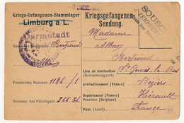 Carte Prisonnier Français - Camp De Limburg A/L Utilisé à Darmstadt - 7 Oct. 1917 - Censure + Fragment Griffe Française - Guerre De 1914-18