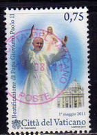 CITTÀ DEL VATICANO VATIKAN CITY VATICAN 2011 BEATIFICAZIONE PAPA GIOVANNI PAOLO II POPE € 0,75 USATO USED OBLITERE' - Oblitérés