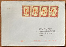 DENMARK,1993,USED COVER TO INDIA,AEROPLANE,HOUSE,MOUNTAIN,STRIP OF STAMP. - Storia Postale