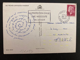 CP TP M. DE CHEFFER 0,40 OBL.MEC.26-9 1969 PARIS 05 + TRI INDEXATION BARRES JAUNES Marque à Sec Doublée 02 - Storia Postale