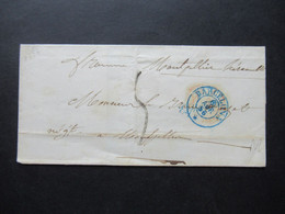 Spanien 1866 Kleiner Faltbrief OHNE Inhalt Blauer Stempel K2 Barcelona Und Ank. Stempel Montpellier - Cartas & Documentos