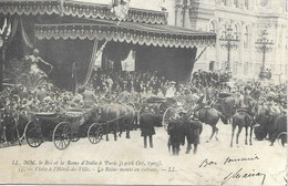 LE ROI ET LA REINE D'ITALIE A PARIS. VISITE A L'HÔTEL DE VILLE. LA REINE MONTE EN VOITURE. TRES GROSSE ANIMATION. 1903. - Réceptions