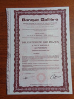 FRANCE - 24 - BANQUE - BANQUE GALLIERE - OBLIGATION DE 1 000 FRS - SARLAT 1982 - TITRE NON EMIS - Other & Unclassified