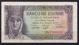 ESPAÑA. EDIFIL 446a. 5 PTAS 13 DE FEBRERO 1943. CONSERVACION MBC+ - 5 Pesetas