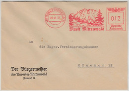 DR - Markt Mittenwald 1937, 12 Pfg. AFS A. Brief (Bürgermeister) N. München - Marcofilia - EMA ( Maquina De Huellas A Franquear)