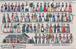 Souvenir De La Suisse, Costumes Suisses Des Cantons, Litho Gaufrée (5979) - St. Anton