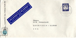 L58118 - Bund - 1964 - 1DM Droste-Huelshoff EF A LpBf ESSEN - STADT DER KOHLE -> Deerfield, IL (USA) - Storia Postale
