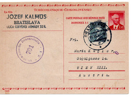 58147 - CSSR - 1948 - 2,40Kcs GAAntwortKte (Frageteil) M ZusFr BRATISLAVA -> Oesterreich, M. Oesterr. Zensurstpl. - Covers & Documents