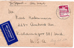 58148 - Bund - 1950 - 80Pfg Bauten EF A LpBf KELSTERBACH -> Kalamazoo, MI (USA) - Briefe U. Dokumente