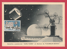 Satellite Commercial " Early Bird " Et Station De Pleumier-Bodou  ... Timbre 1er Jour 1965 - Astronomia