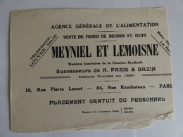 Buvard Vente De Fonds De Beurre Et Oeufs Alimentation Meyniel Et Lemoisne Rue Rambuteau Rue Lescot Paris - Lattiero-caseario