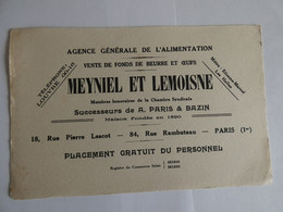 Buvard Vente De Fonds De Beurre Et Oeufs Alimentation Meyniel Et Lemoisne Rue Rambuteau Rue Lescot Paris - Milchprodukte