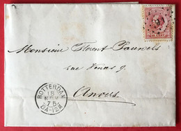 Pays-Bas N°21 Sur Lettre De Rotterdam 1875 Pour Anvers, Belgique - (C003) - Brieven En Documenten