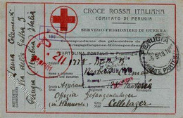 Rotes Kreuz -CROCE ROSSA ITALIANA- Blaue Kriegsgefangenenkarte Aus -PERUGIA 5.5.18- Roter Zensur-K1 -P.211 Geprüft- Nach - Red Cross