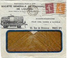 1923-env. Illustrée D'un Wagon-Réservoir Affr. 25 C Semeuse De Paris - 1921-1960: Periodo Moderno