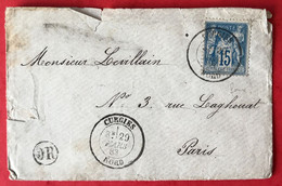 France N°90 Sur Enveloppe TAD CURGIES, Nord 20.3.1883 + OR Pour Paris - (C033) - 1877-1920: Semi Modern Period