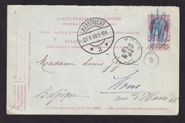 DDBB 624 -- Entier Postal Grosse Barbe REPONSE De MAASTRICHT 1908 Vers MONS - Timbre Annulé Au Crayon Bleu - Postcards [1871-09]