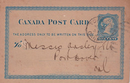 CANADA 1882 ENTIER POSTAL/GANZSACHE/POSTAL STATIONERY CARTE DE TORONTO - 1860-1899 Regering Van Victoria