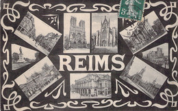 CPA REIMS - Carte Noir Et Blanc Multivue - Oblitéré En 1911 - Reims