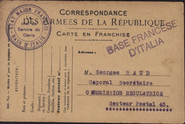 Guerre 14 Cachet Etat Major Français Base D'Italie Chef Service Du Génie + Base Francese D'Italia Sur CP FM Franchise - Guerre De 1914-18