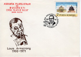 ROMANIA 1990: LOUIS ARMSTRONG - JAZZ Illustrated Postmark - Registered Shipping! - Marcofilia