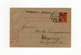 !!! MEMEL, ENTIER POSTAL CP3 DE 1920 POUR LEIPZIG - Covers & Documents